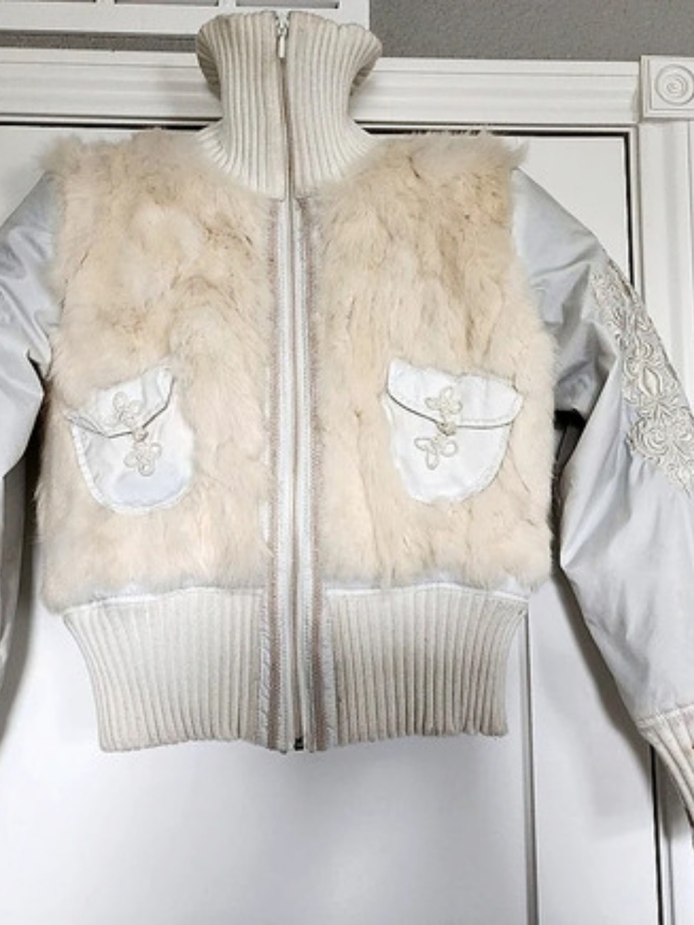 Wilsons Leather Genuine Rabbit Fur Embroidered Bomber Jacket – Women's L